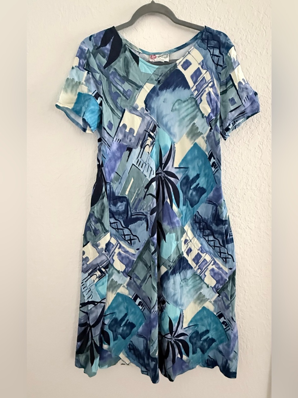 Hilo Hattie Teal & Navy Abstract Print Midi Dress